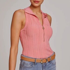 WHBM NWT Pink Half Zip Rib Top size Large